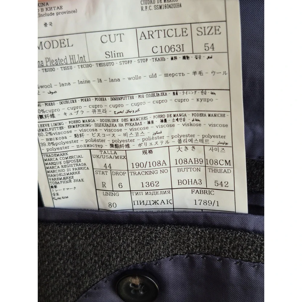 Suitsupply E. Thomas Havana Pleated HL int Wool Sport Coat Grey Slim Cut 42R 44R